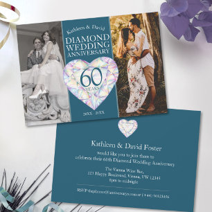 Convites aniversário de diamante de 60 anos agora e então f