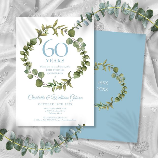 Convites Aniversário de Diamante de 60 anos com Grinalda de (60th Diamond Wedding Anniversary Greenery Garland Invitation)