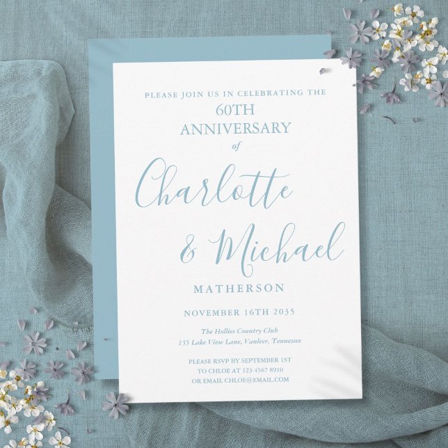 Convites Aniversário de Diamante de 60 anos Elegante Script (60th Diamond Wedding Anniversary Elegant Script Invitation)