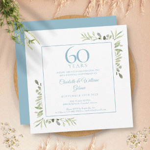 Convites Aniversário de Diamante em Aquarela 60º com Folhag