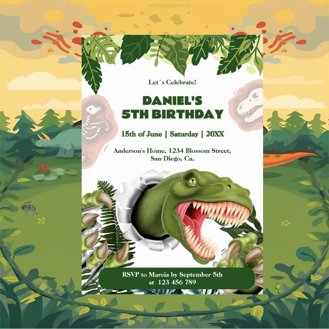 Convites Aniversário de Dinossauro 3D (Criador carregado)