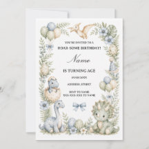 Aniversário de Dinossauro com Azul Pastel Verde Aq