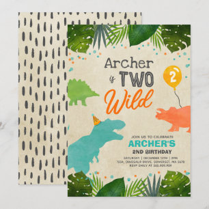 Convites Aniversário de Dinossauro Convidam Dois Festa de 