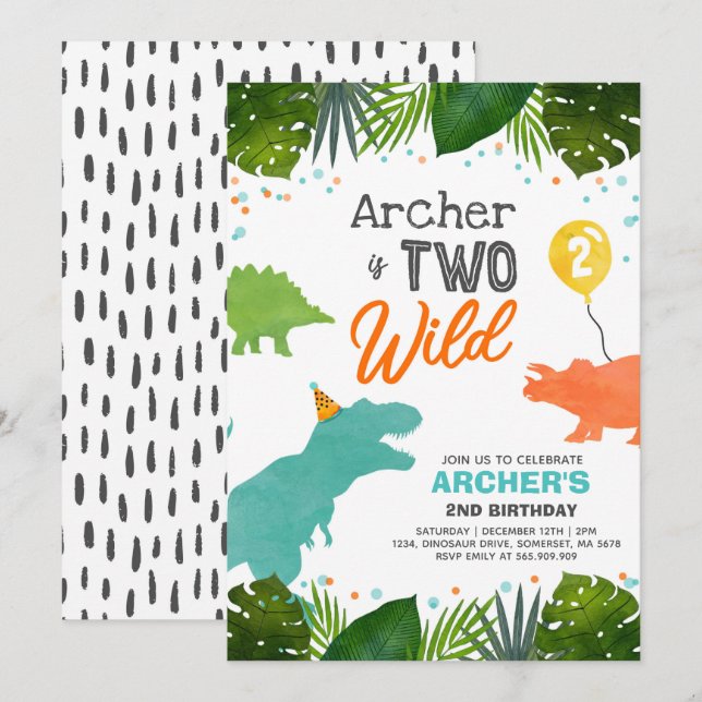Convites Aniversário de Dinossauro Convidam Dois Festa de D (Frente/Verso)