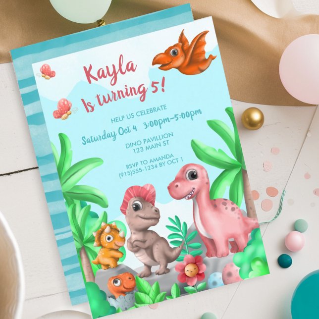 Convites Aniversário de Dinossauro de Menina (Girl's Dinosaur Birthday Party Invitation)