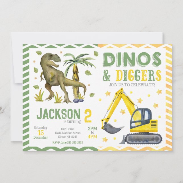 Convites Aniversário de Dinossauro e Construção (Frente)