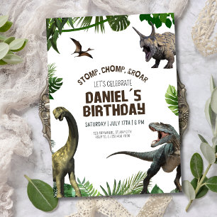 Convites Aniversário de dinossauro Jurassic Stomp Chomp e R