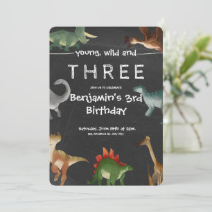 Convites Aniversário de Dinossauro Preto e Colorido Imprimí