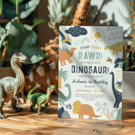 Convites Aniversário de Dinossauro Primeiro Ano Pisoteia Ma