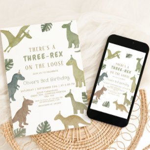 Convites Aniversário de Dinossauro Três Menino Rex