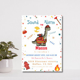 Convites aniversário de dinossauros de bombeiro