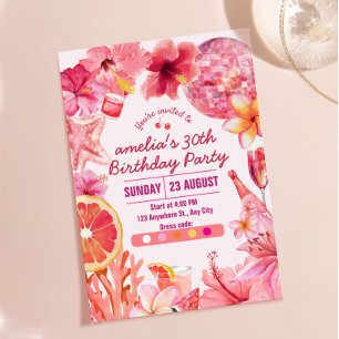 Convites Aniversário de Disco Tropical de Verão Rosa Festa