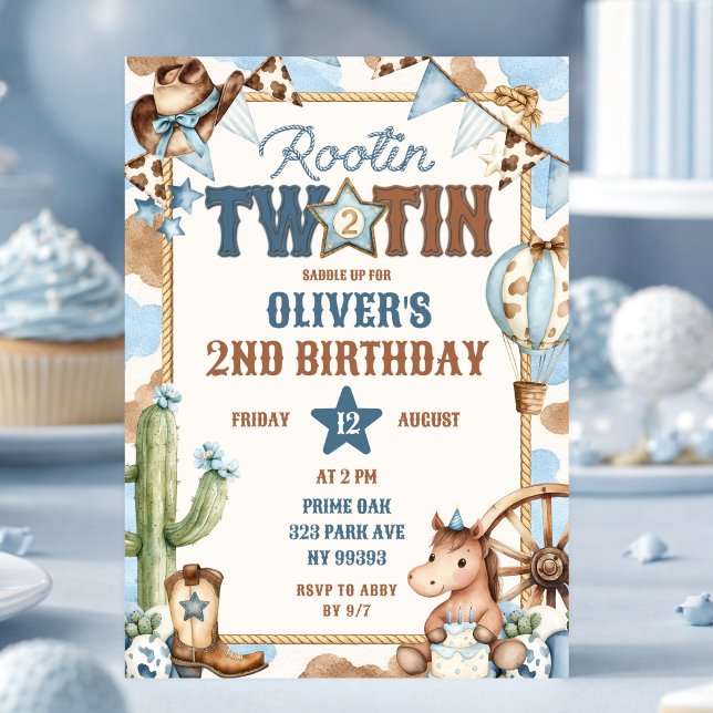 Convites Aniversário de dois anos Blue Rootin (Criador carregado)