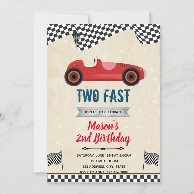 Convites Aniversário de dois carros retrô rápidos (Frente)