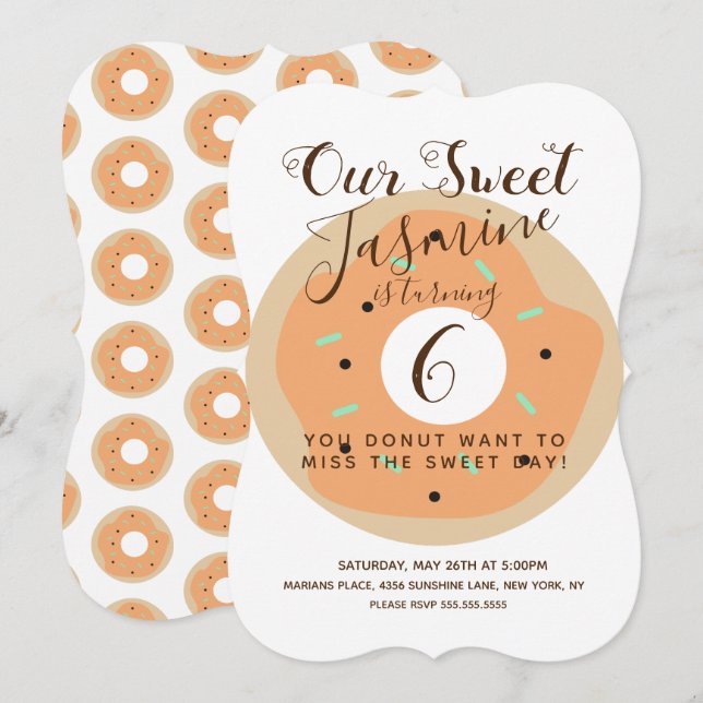 Convites Aniversário de Donut com Glacê de Abóbora Doce (Frente/Verso)