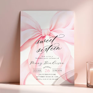 Convites Aniversário de Doze Anos com Laço Rosa