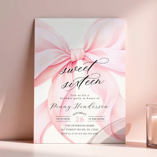 Convites Aniversário de Doze Anos com Laço Rosa (Criador carregado)