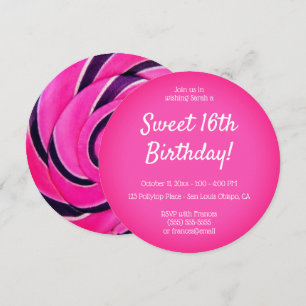 Convites Aniversário de Doze Anos Pirulito Rosa Choque Foto