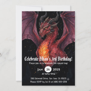 Convites Aniversário de Dragão em Aquarela
