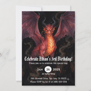 Convites Aniversário de Dragão em Aquarela