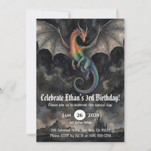 Convites Aniversário de Dragão em Aquarela