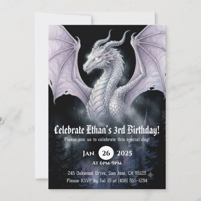Convites Aniversário de Dragão em Aquarela (Frente)