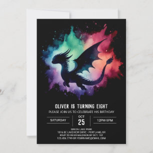 Convites Aniversário de Dragão Fantástico em Aquarela