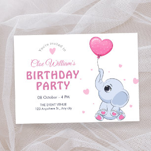 Convites Aniversário de elefante e balão