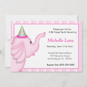 Convites Aniversário De Elefante Rosa Convidado Para Menin