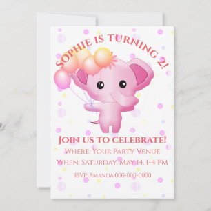 Convites Aniversário de Elefante, Uma Menina Rosa E Bonita