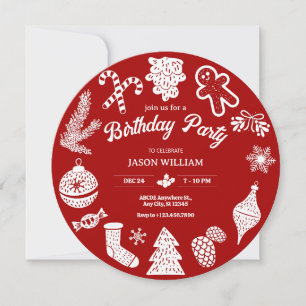 Convites aniversário de enfeites de natal vermelhos