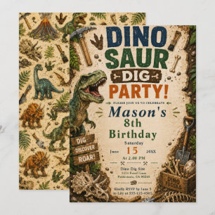 Convites Aniversário de Escavação de Dinossauro