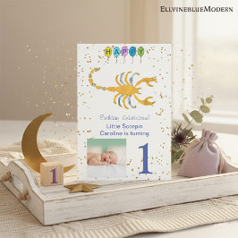 Convites Aniversário de Escorpião Dourado, Balões & Foto