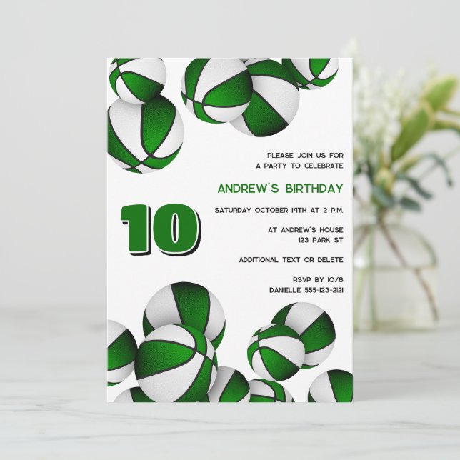 Convites aniversário de esportes brancos verdes (Em pé/Frente)