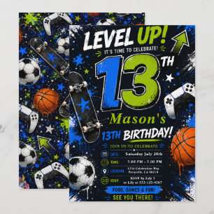 Convites Aniversário de Esportes de Jogos Level Up