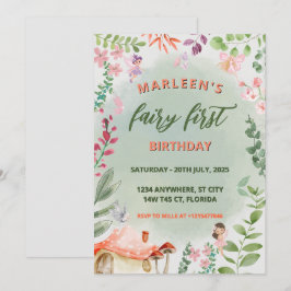 Convites Aniversário de Fada Floresta Aquarela Cogumelo