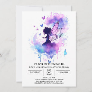 Convites Aniversário de Fada Personalizada da Aquarela