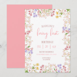 Convites Aniversário de Fada Primeiro Floresta Aquarela Cog