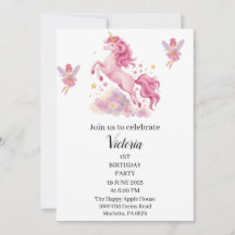 Aniversário de Fada Unicórnio Aquarela Rosa Fofa