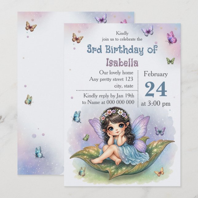 Convites Aniversário de fadazinha adorável (Frente/Verso)