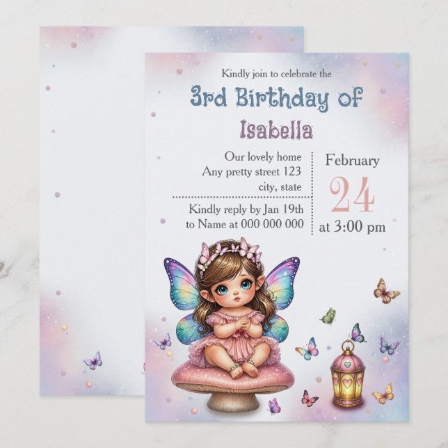 Convites Aniversário de fadazinha adorável (Frente/Verso)