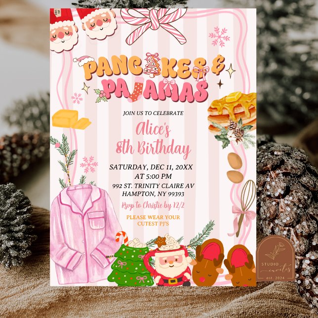 Convites Aniversário de Festa de Panqueca e Pijama de Natal (Criador carregado)