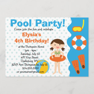 Convites Aniversário de Festa de Piscina de Menina Persona