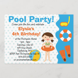 Convites Aniversário de Festa de Piscina de Menina Personal