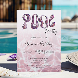 Convites Aniversário de Festa de Piscina Rosa de Verão Mode