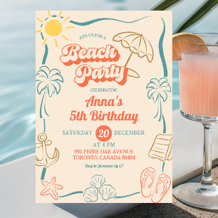 Convites Aniversário de Festa de Praia de Verão Escrita à M