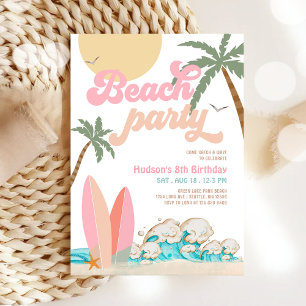 Convites Aniversário de Festa de Praia Rosa Pêssego Menina 