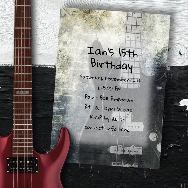 Convites Aniversário de Filhos Adolescentes com Guitarra El (Criador carregado)