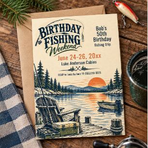 Convites Aniversário de Fim de Semana de Pesca Vintage