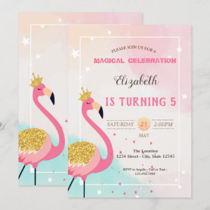 Convites Aniversário de Flamingo Rosa Brilhante Adorável